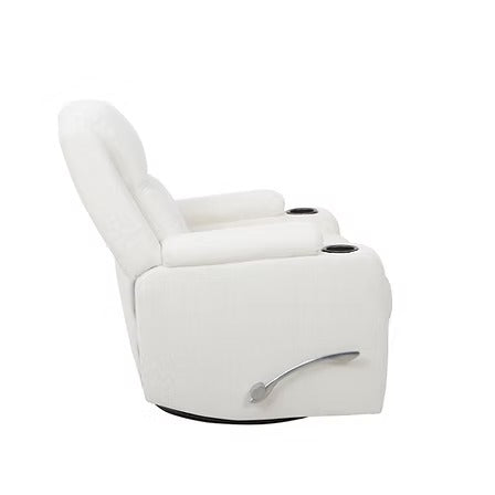 Rivento Recliner Chair with Side-Mounted Steel Pull Handle, Glider Rocking Mechanism &amp; Soft Ivory Fabric