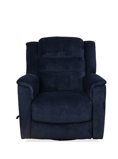 Yarvello Recliner Chair in Soft Blue Fabric with Swivel Glider Mechanism, Side-Mounted Steel Handle &amp; Zero Wallhugger Design
