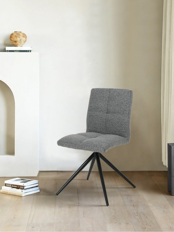 Chromelle Contemporary Textured Fabric Dining Chair Set of 2 with Black Powder-Coated Legs