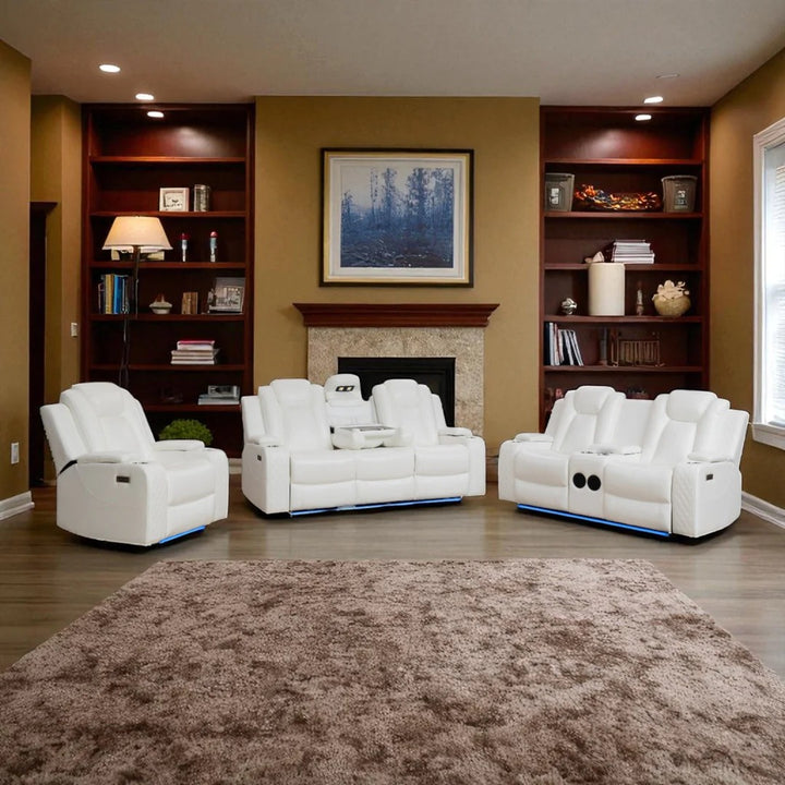 Silvara Recliner Set White | Power Recliner Sofa, Loveseat & Chair