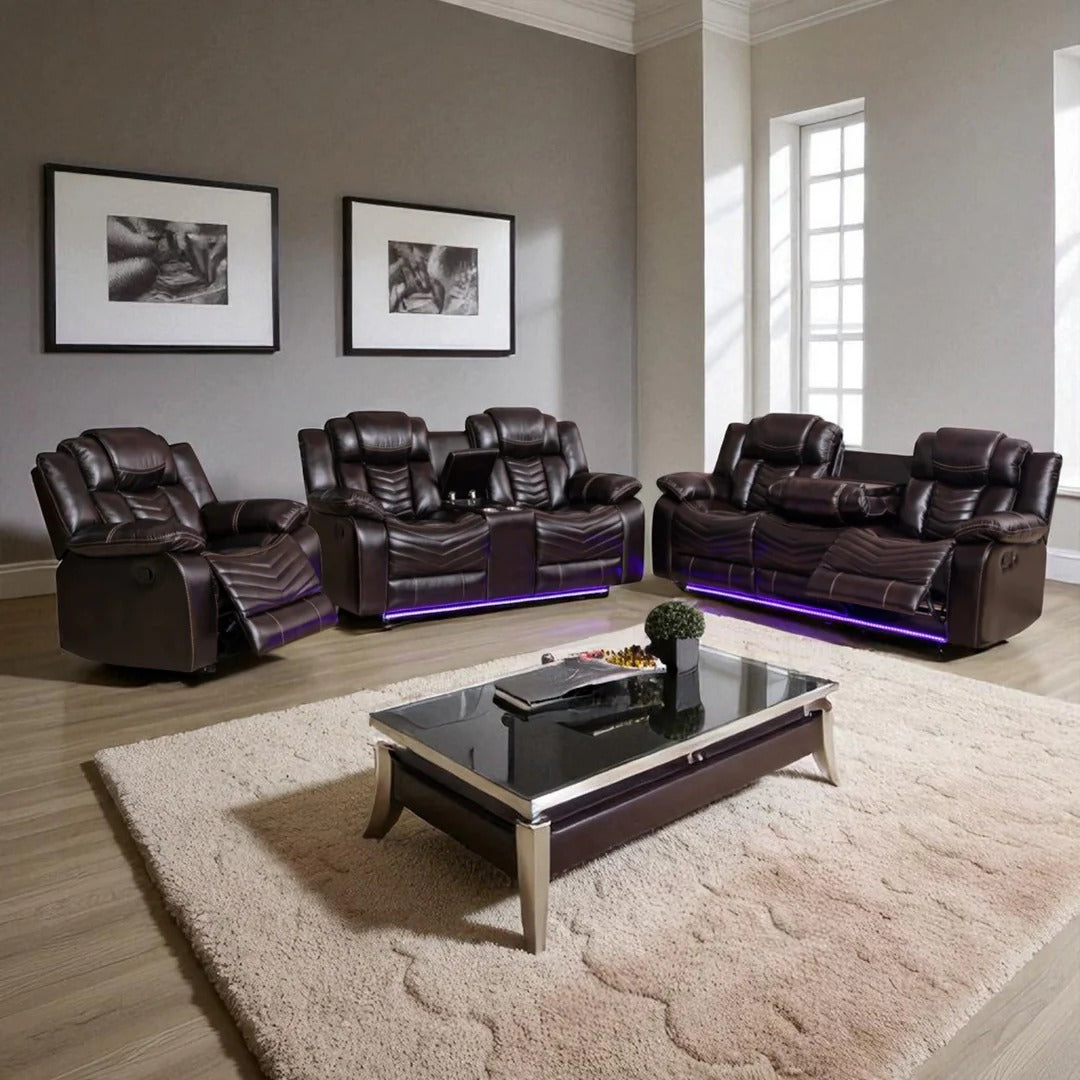 Orion Recliner Set – Recliner Chair, Loveseat & Sofa with Manual Recline and LED Lighting
