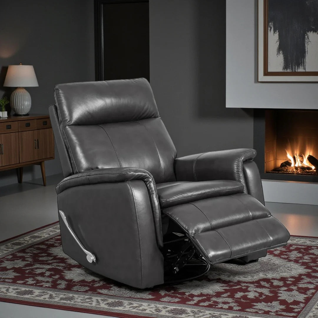 Faelan Recliner Chair | Manual Reclining Leather Chair with Swivel & Gliding – Granite