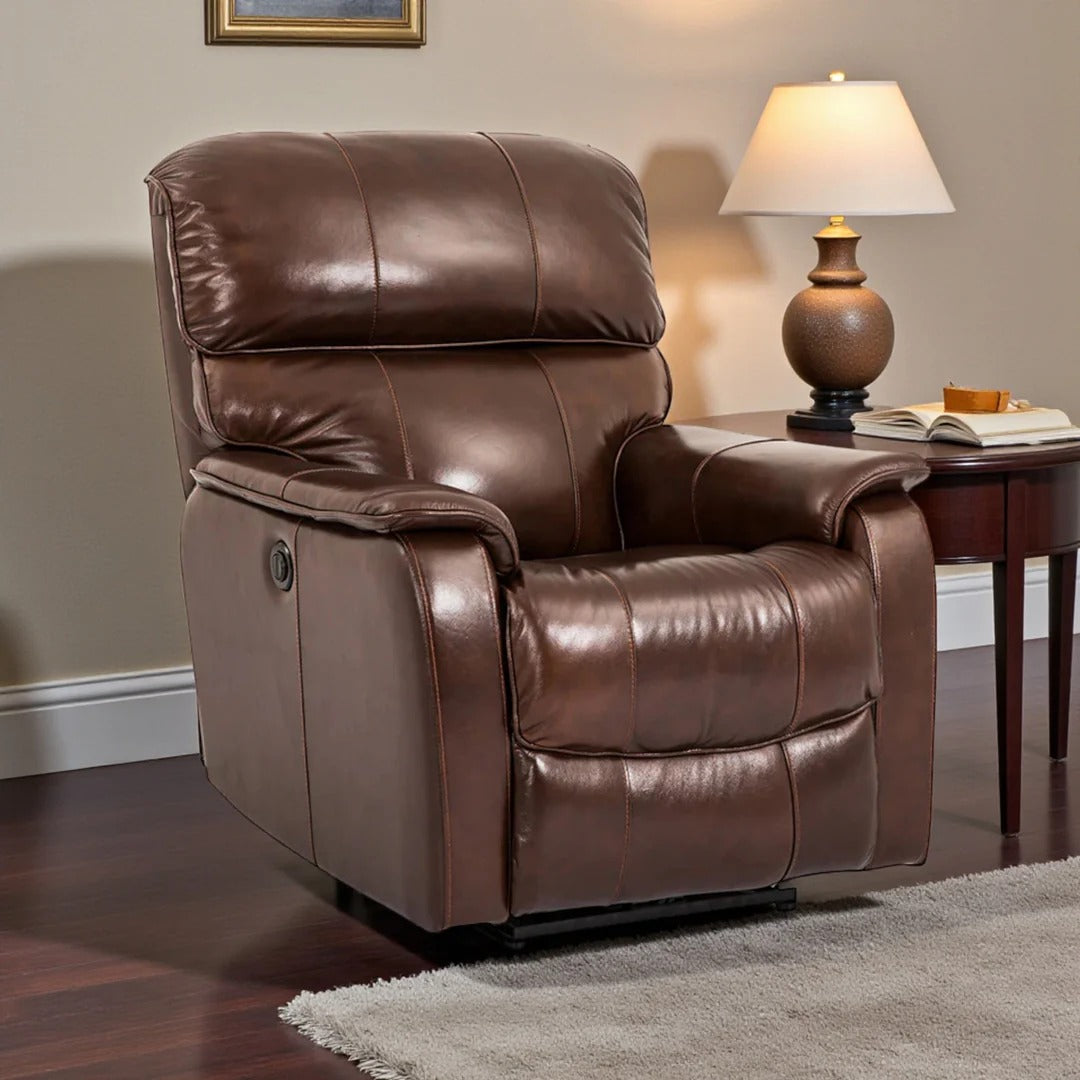 Gavriel Recliner Chair | Power Reclining Leathaire Chair with Gliding – Warm Brown