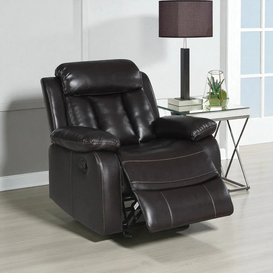 Seatify Recliner Chair with Manual Recline & Glider | Dark Brown Leathaire Recliner