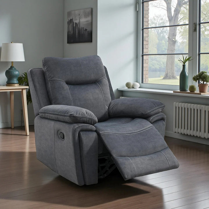 Comforta Recliner Chair with Manual Recline & Glider | Grey Velour Fabric Recliner