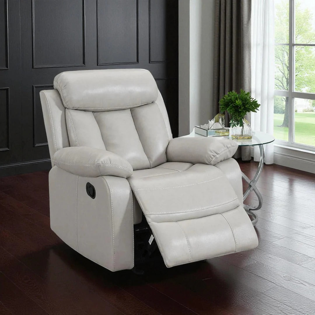 Stravelo Recliner Chair with Manual Recline & Glider | Beige Leathaire Recliner