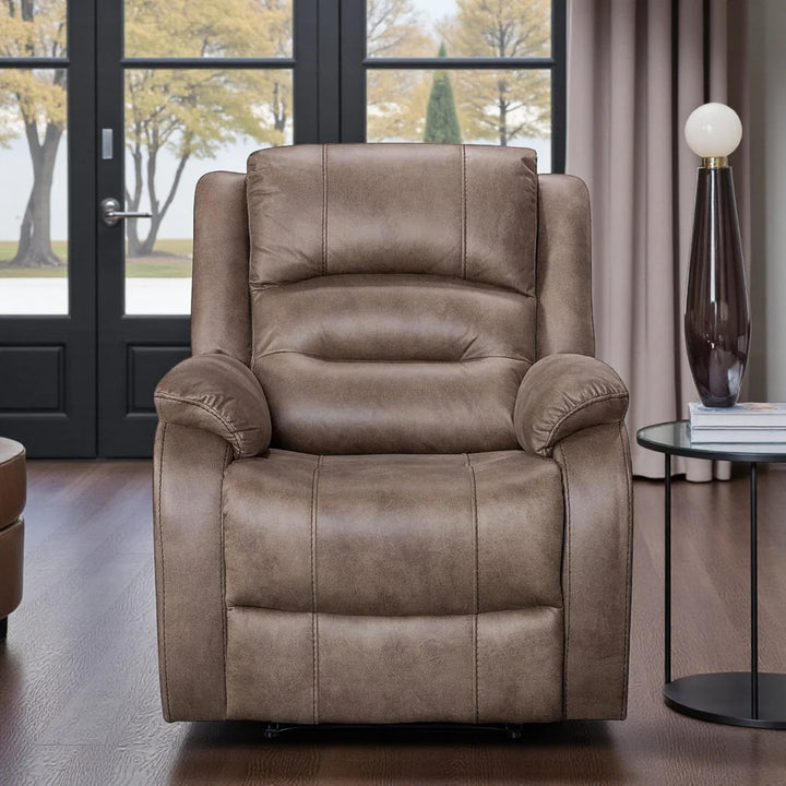 Plushy Recliner Chair – Calvano | Caramel Brown Palomino Fabric, Manual Recline & Glider