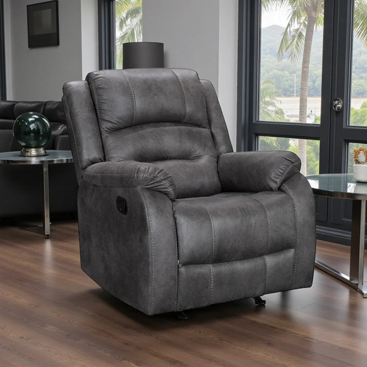 Plushy Recliner Chair – Calvano | Grey Palomino Fabric, Manual Recline & Glider