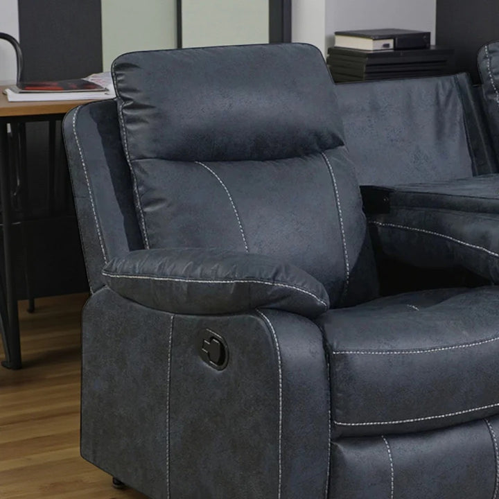 Novaro Fabric Upholstered Manual Recliner Sofa - Blue | Comfortable, Durable, Stylish & Functional