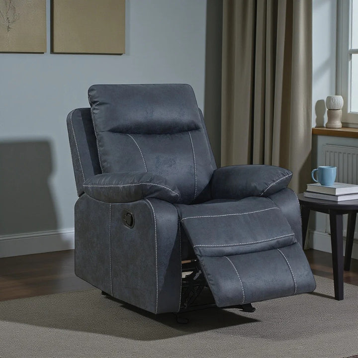 Easeo Recliner Chair with Manual Recline & Glider | Greyish-Blue Suede Recliner
