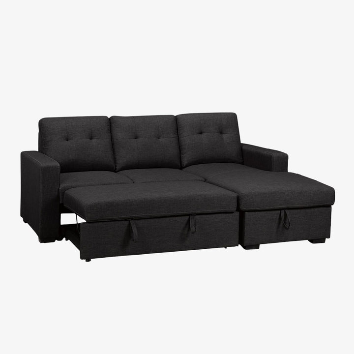 Axis Fabric Upholstered Sectional Sofa Bed - Black | Stylish, Simplistic, Durable, Reversible & Storage Solution