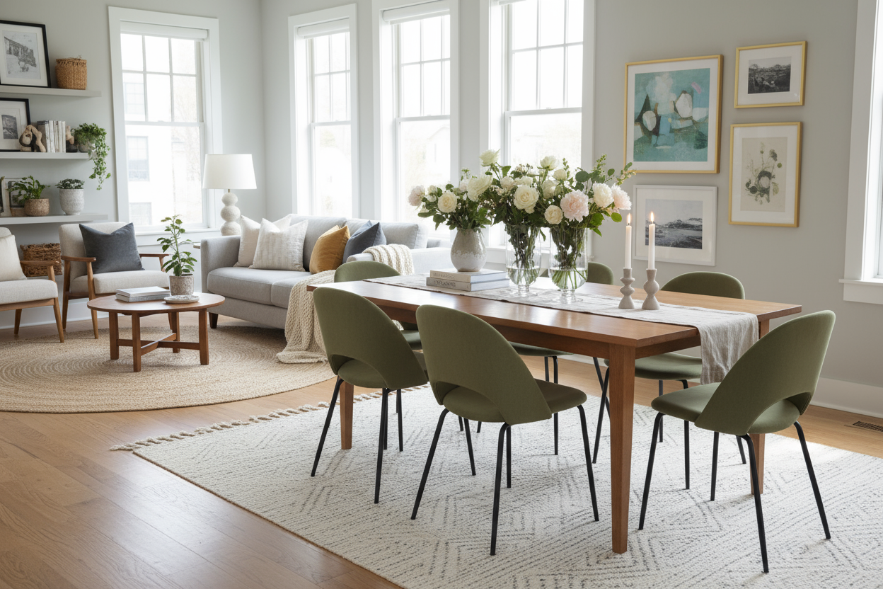 Living area with dinning table and home decor