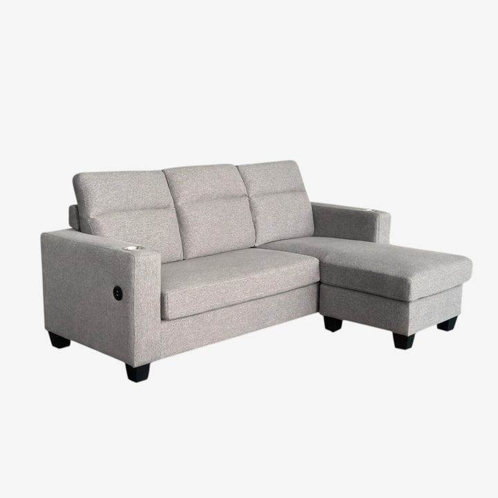 Glow Fabric Upholstered Sectional Sofa With USB Charging Ports & Reversible Chaise - Grey | Modern, Sturdy & Comfortable