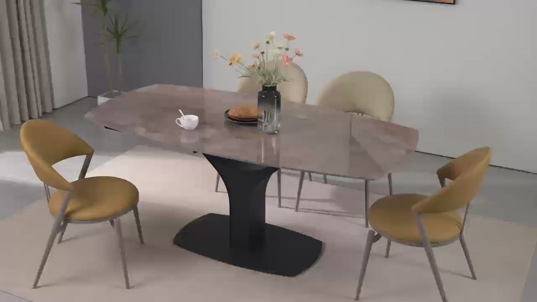 Ruby Dining Table With Sintered Stone Top - Agate Brown/ Black | Modern, Stylish, Extendable & Durable