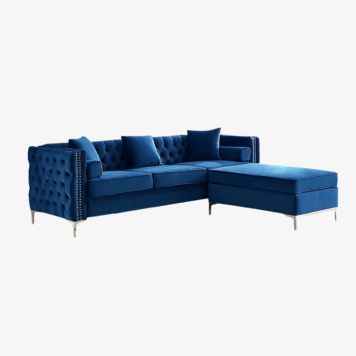 Cove Reversible Sectional Sofa In Velvet Upholstery -  Blue | Elegant, Resilient & Comfortable
