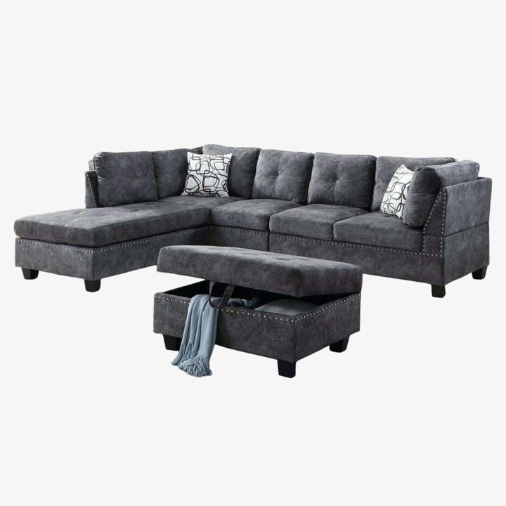 Marlow 4-Piece Sectional Sofa With LHF Chaise & Storage Ottoman - Grey | Timeless,  Sturdy & Comfortable