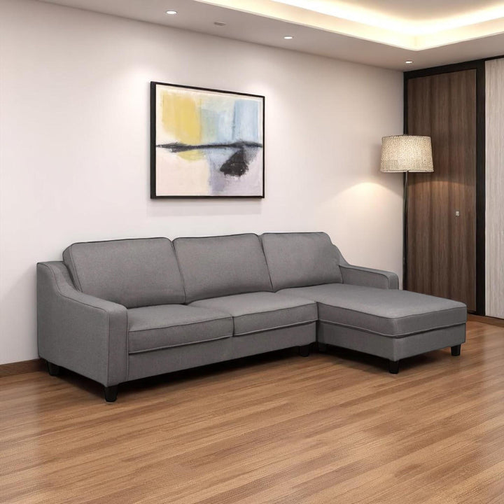 Tempo Fabric Upholstered Sectional Sofa With RHF Chaise - Grey | Modern Appeal with Enduring Comfort