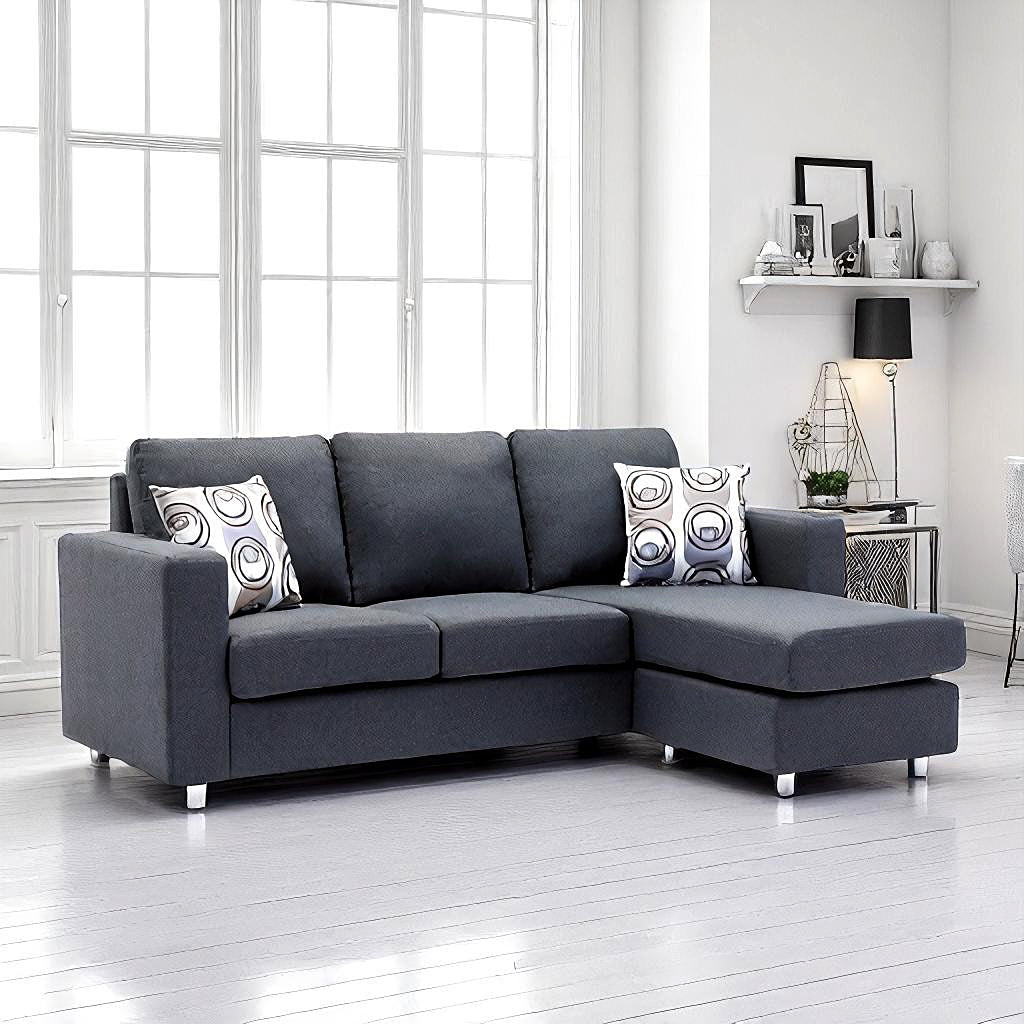 Neo Sectional Sofa With Fabric Upholstery & Reversible Chaise - Enticing Grey | Modern, Sleek & Comfortable