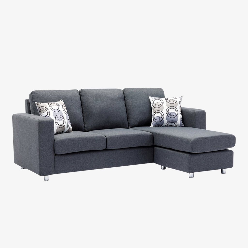 Neo Sectional Sofa With Fabric Upholstery & Reversible Chaise - Enticing Grey | Modern, Sleek & Comfortable