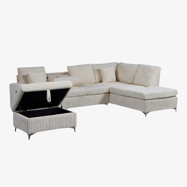 Serene Fabric Upholstered Sectional Sofa with Dual Corner Chaise - Beige | Stylish, Affordable & Durable
