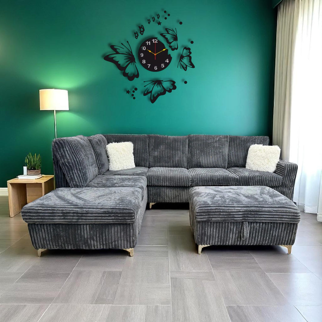 Serene Fabric Upholstered Sectional Sofa with Dual Corner Chaise - Grey  | Timeless, Sleek & Comfortable