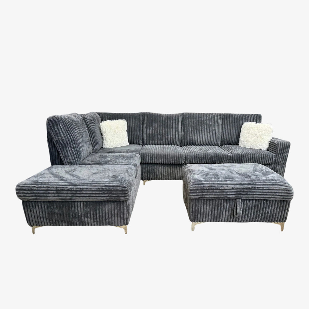 Serene Fabric Upholstered Sectional Sofa with Dual Corner Chaise - Grey  | Timeless, Sleek & Comfortable