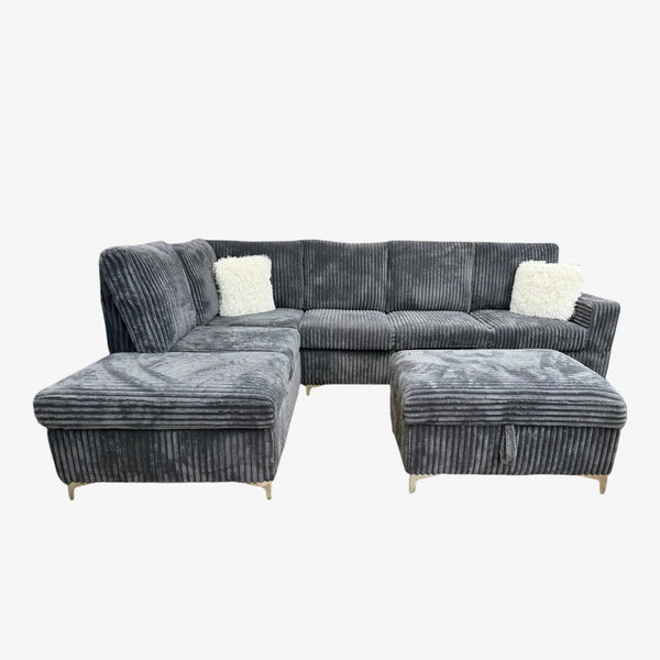 Serene Fabric Upholstered Sectional Sofa with Dual Corner Chaise - Grey  | Timeless, Sleek & Comfortable