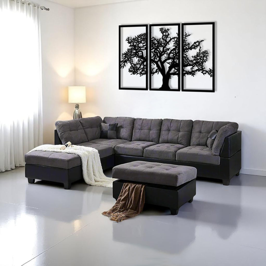 Sona Fabric Upholstered Sectional Sofa With LHF Chaise & Storage Ottoman - Grey | Modern, Comfortable & Built to Last