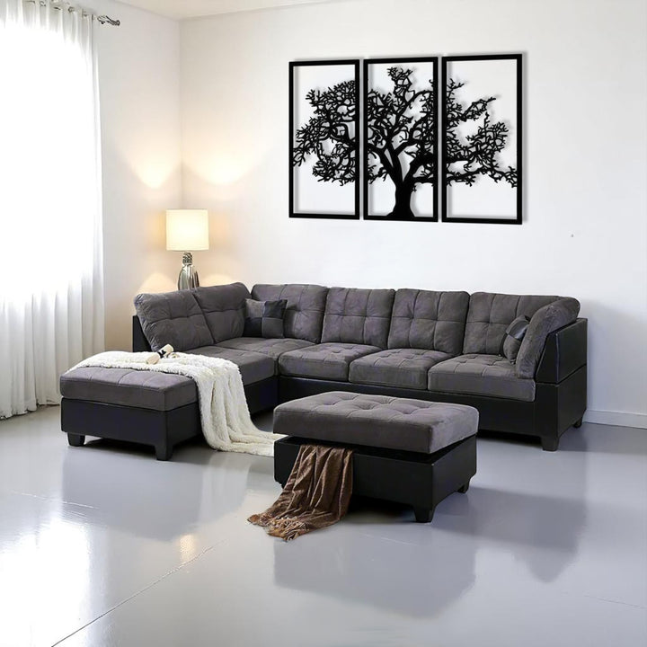 Sona Fabric Upholstered Sectional Sofa With LHF Chaise & Storage Ottoman - Grey | Modern, Comfortable & Built to Last