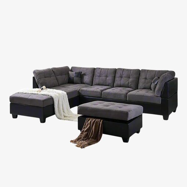 Sona Fabric Upholstered Sectional Sofa With LHF Chaise & Storage Ottoman - Grey | Modern, Comfortable & Built to Last