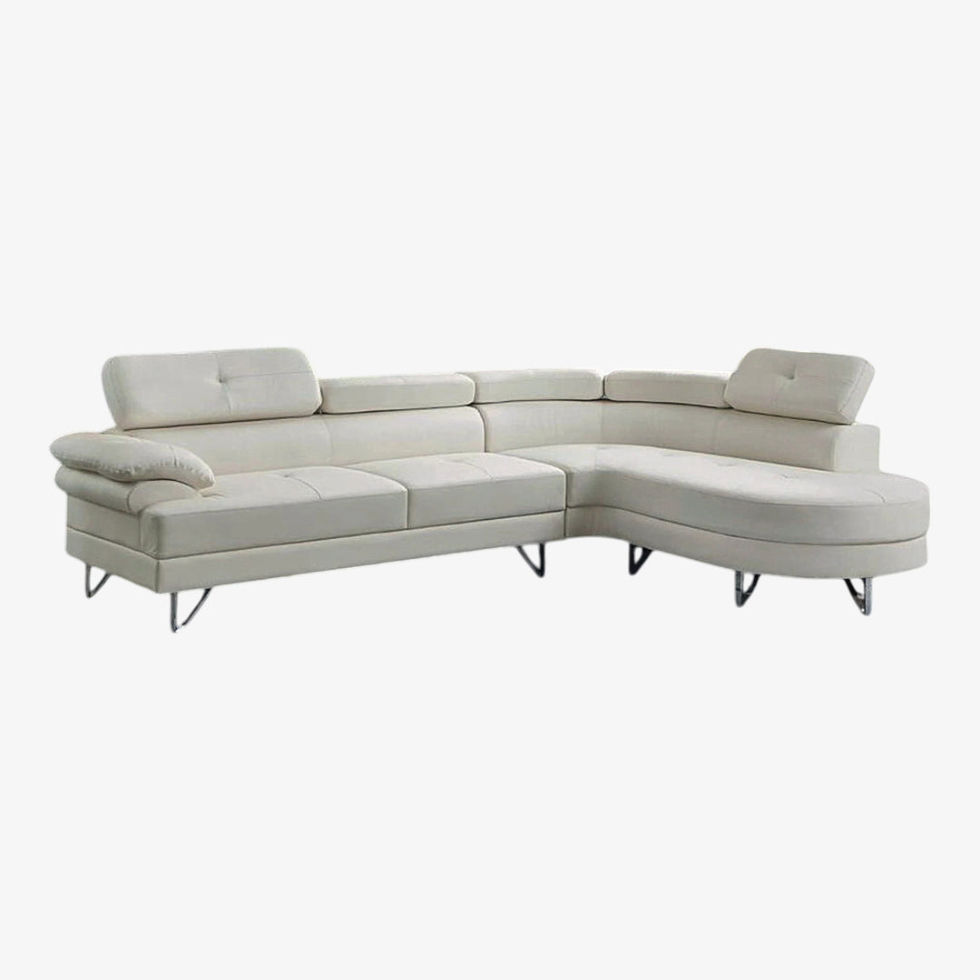 Flex Leather Upholstered Sectional Sofa With Faux & RHF Chaise - Flourish White | Affordable, Durable & Comfortable