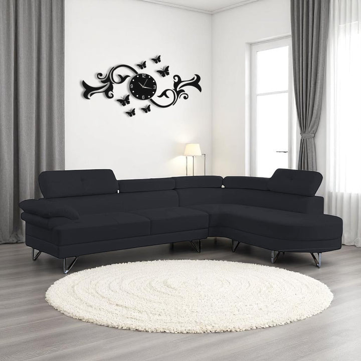 Flex Leather Upholstered Sectional Sofa With Faux & RHF Chaise - Bloom Black | Simplistic, Durable & Affordable