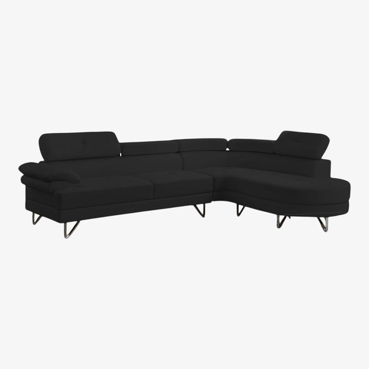 Flex Leather Upholstered Sectional Sofa With Faux & RHF Chaise - Bloom Black | Simplistic, Durable & Affordable