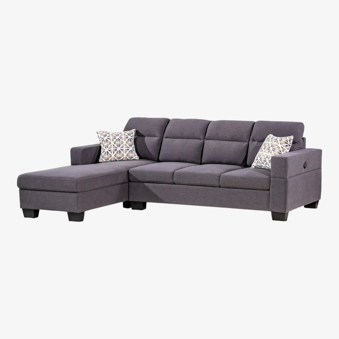 Ivy Fabric Upholstered Sectional Sofa With Built-In USB Charging Ports - Grey | Available In LHF/ RHF Configuration