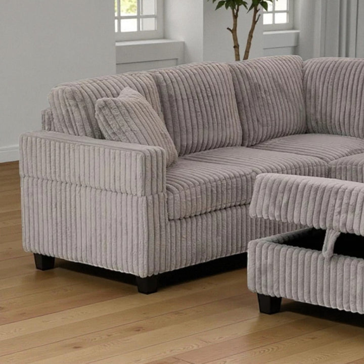 Opaline Fabric Upholstered Sectional Sofa With Storage Ottoman - Grey | Stylish, Sturdy, Reversible, Comfortable & Storage Solution