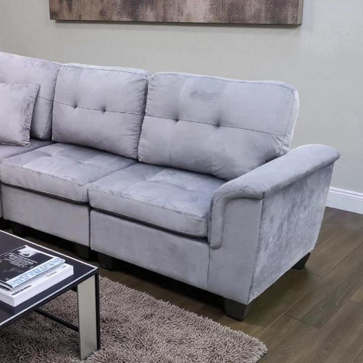 Galaxia Fabric Upholstered Sectional Sofa with Cup Holders, Storage Console & Reversible Design - Grey