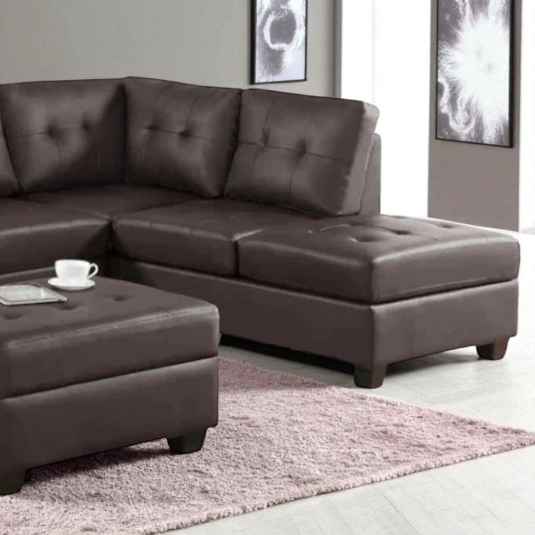 Moonwave Leather Upholstered Sectional Sofa With Reversible Chaise - Dark Brown | Timeless, Sleek & Comfortable