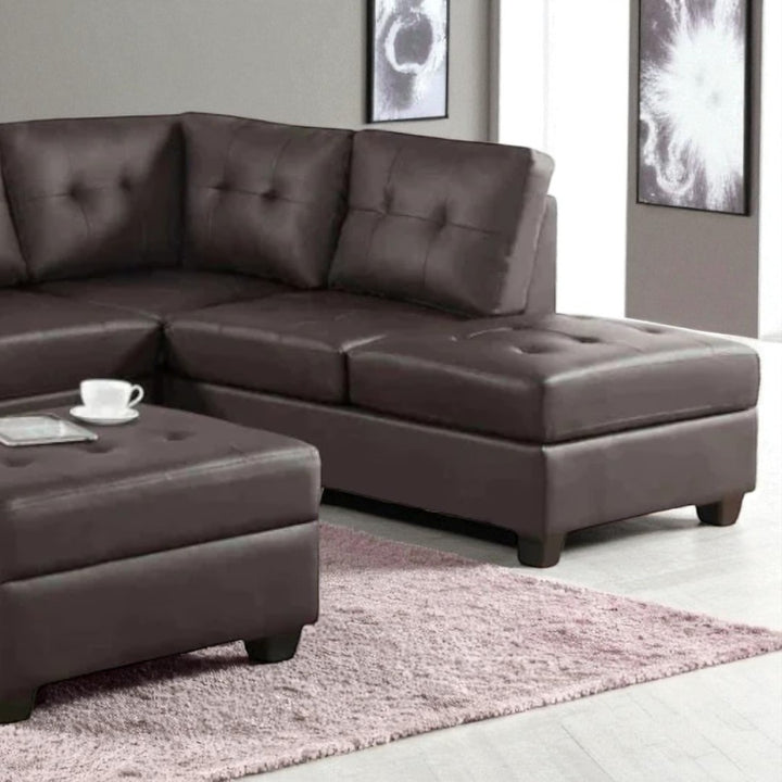 Moonwave Leather Upholstered Sectional Sofa With Reversible Chaise - Dark Brown | Timeless, Sleek & Comfortable