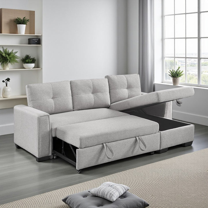 Delta Sectional Sofa Bed With Reversible Storage Chaise - Grey | Clean-Lined, Stylish & Comfortable