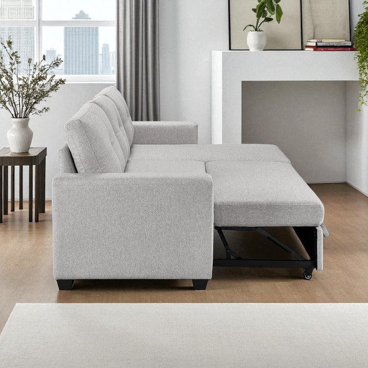 Delta Sectional Sofa Bed With Reversible Storage Chaise - Grey | Clean-Lined, Stylish & Comfortable