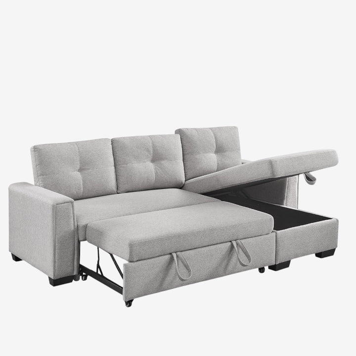 Delta Sectional Sofa Bed With Reversible Storage Chaise - Grey | Clean-Lined, Stylish & Comfortable