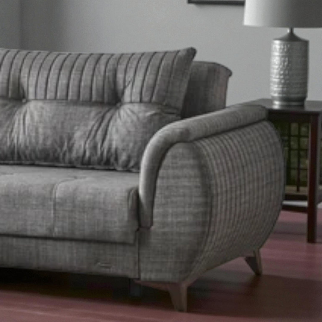 Ashen Fabric Upholstered Sectional Sofa - Light Grey | Reversible Design & Storage Console