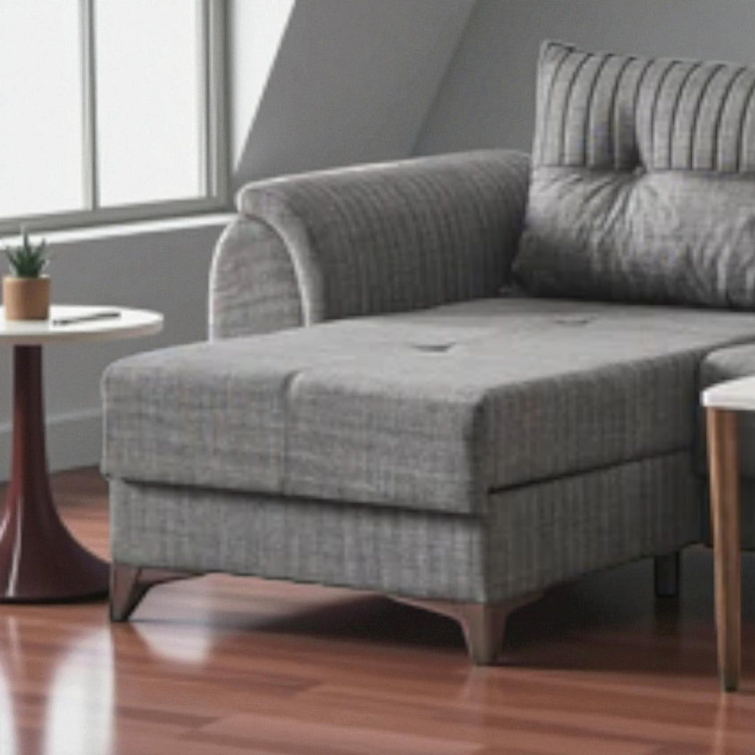 Ashen Fabric Upholstered Sectional Sofa - Light Grey | Reversible Design & Storage Console