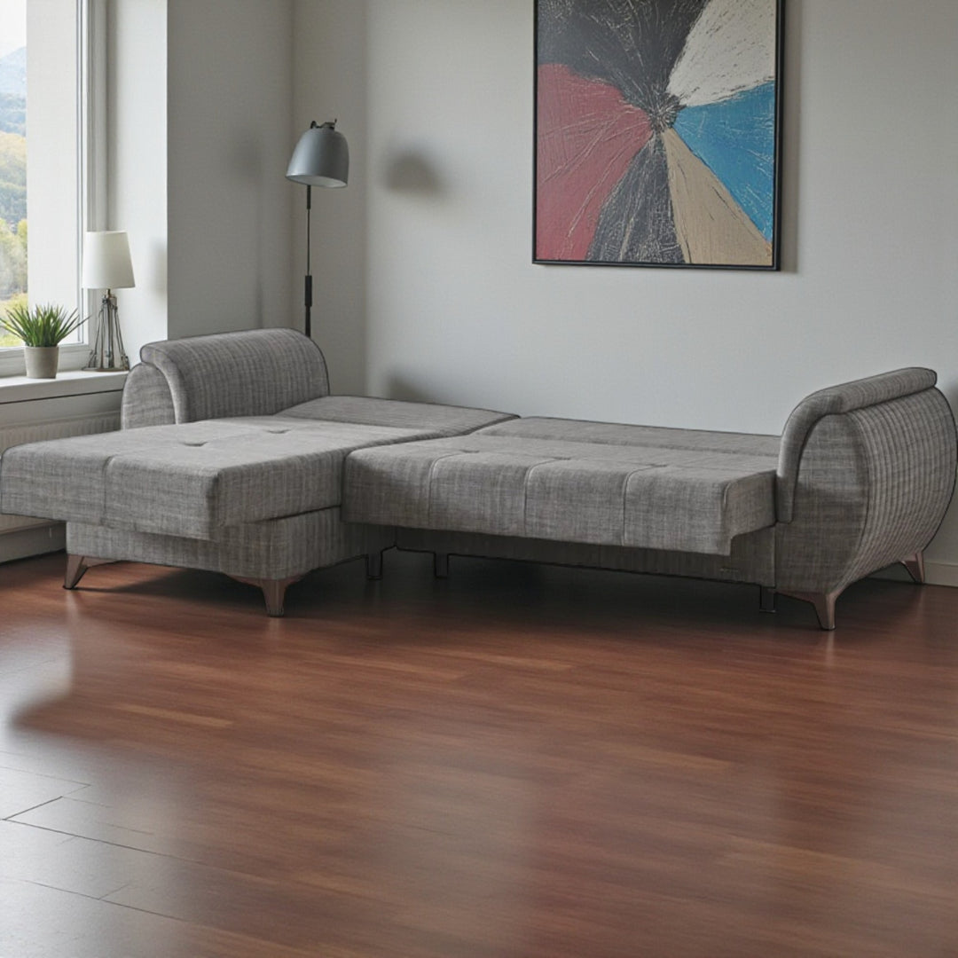 Ashen Fabric Upholstered Sectional Sofa - Light Grey | Reversible Design & Storage Console