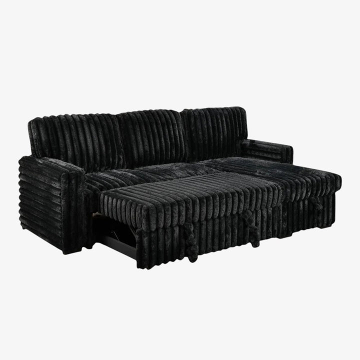 Crystal Fabric Upholstered Sectional Sofa Bed With USB Charging Ports - Black | Timeless, Sturdy, Reversible, Comfortable & Storage Solution