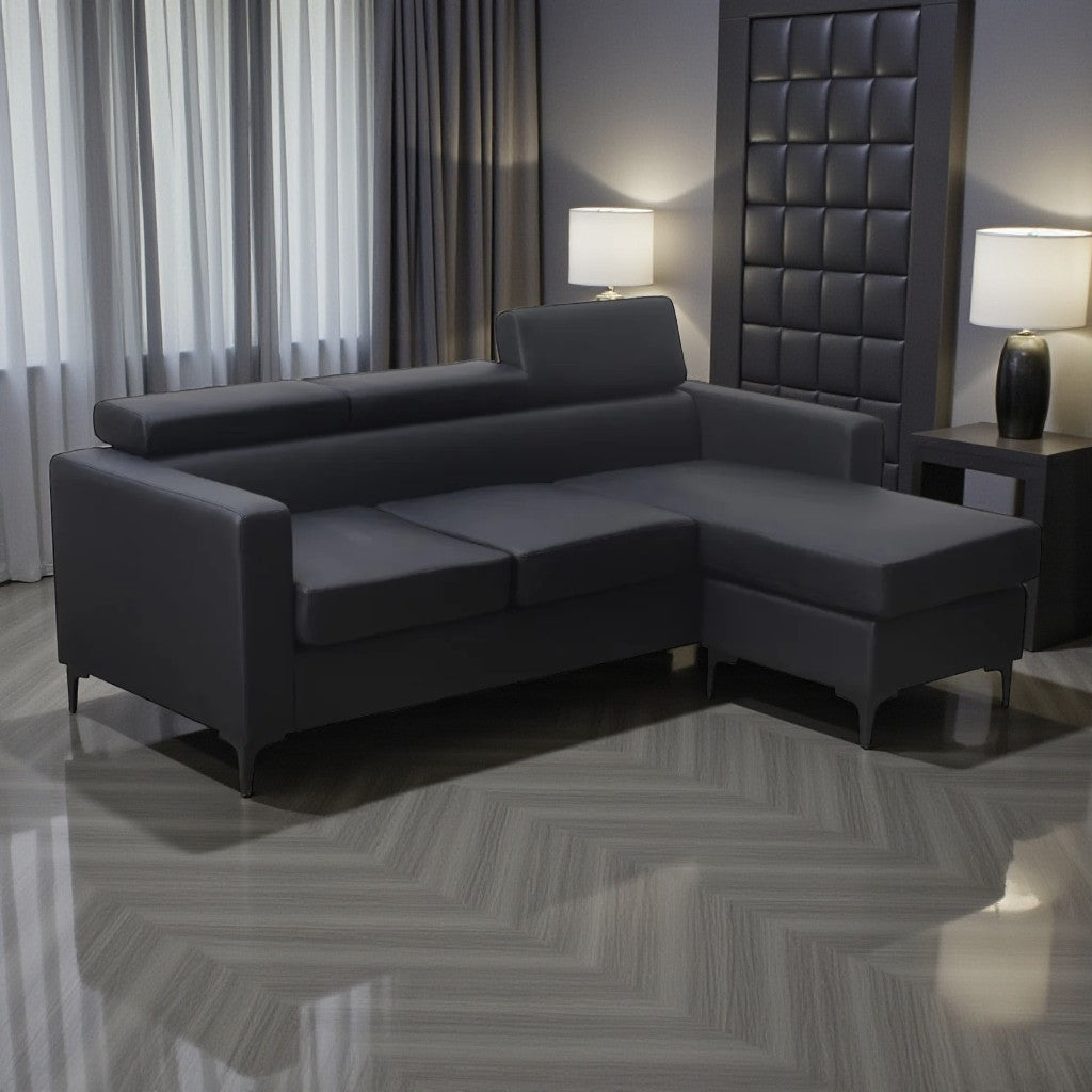 Lucent Leathaire Upholstered Sectional Sofa With Reversible Chaise - Black | Stylish, Comfortable & Built to Last