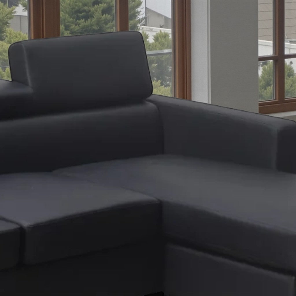 Lucent Leathaire Upholstered Sectional Sofa With Reversible Chaise - Black | Stylish, Comfortable & Built to Last