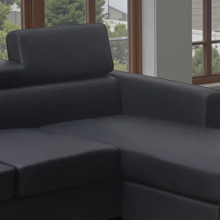 Lucent Leathaire Upholstered Sectional Sofa With Reversible Chaise - Black | Stylish, Comfortable & Built to Last