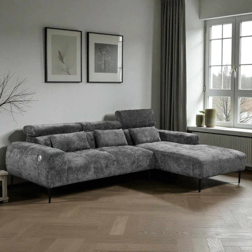 Dune Fabric Upholstered Sectional Sofa - Grey | Available In LHF/ RHF Configuration with USB Charging Ports