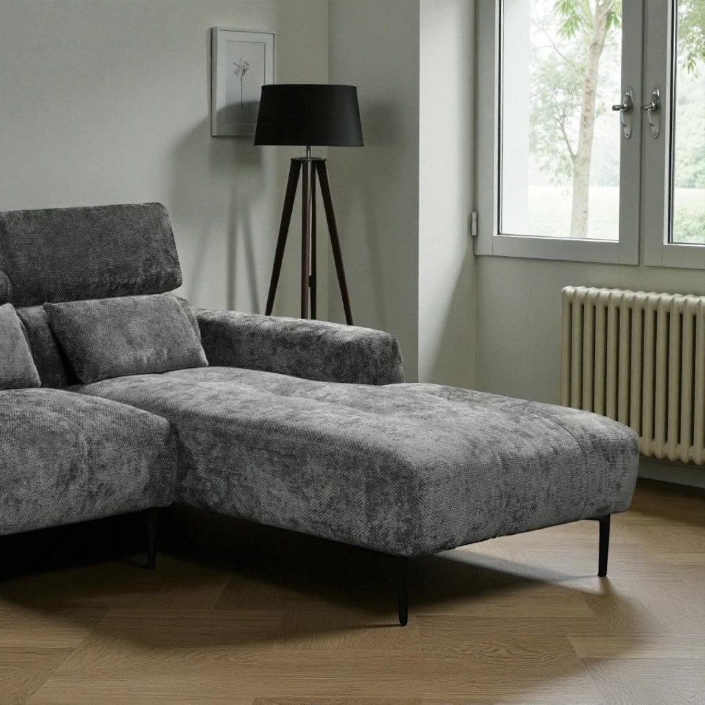 Dune Fabric Upholstered Sectional Sofa - Grey | Available In LHF/ RHF Configuration with USB Charging Ports